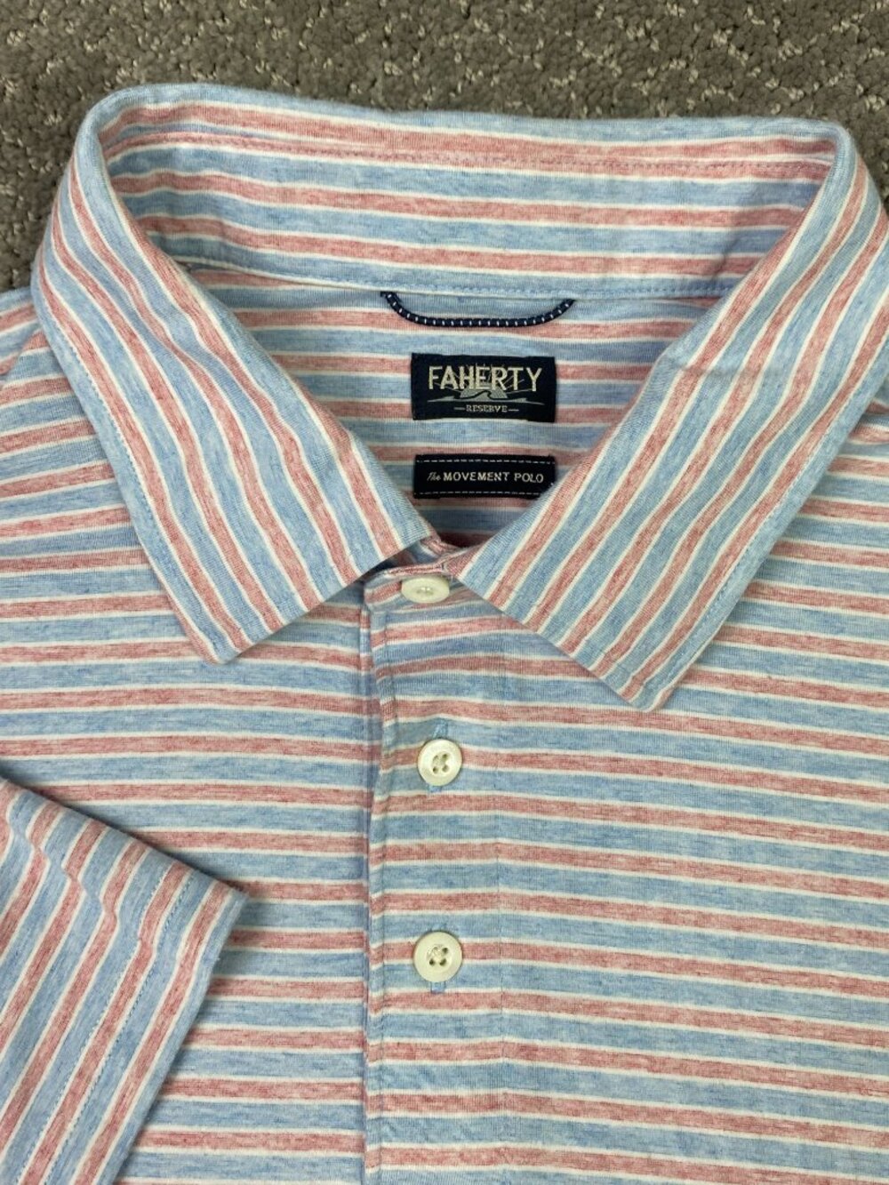 Faherty The Movement Polo Shirt Mens XL Blue Red White Striped Golf Stretch